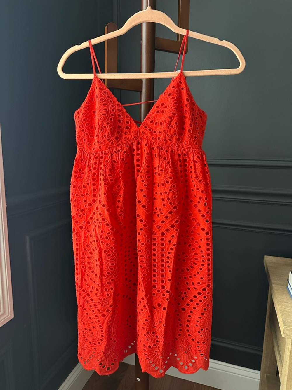 H&M Bright Orange Red Eyelet Cotton Mini Sundress